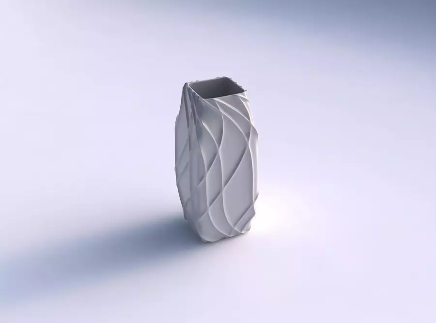 Vase rectangle with wavy sparse extruded lines 3D print model