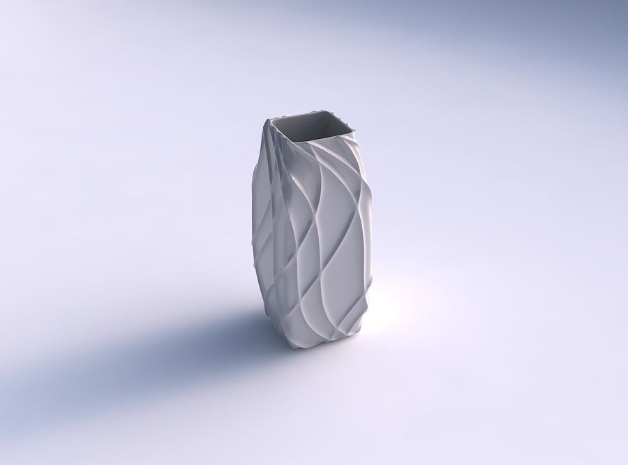 Vase rectangle with wavy sparse extruded lines 3D print model_0