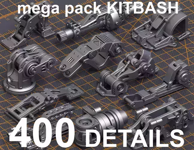 Mega Pack Hard Surface Kitbash 400 DETAILS 3D model