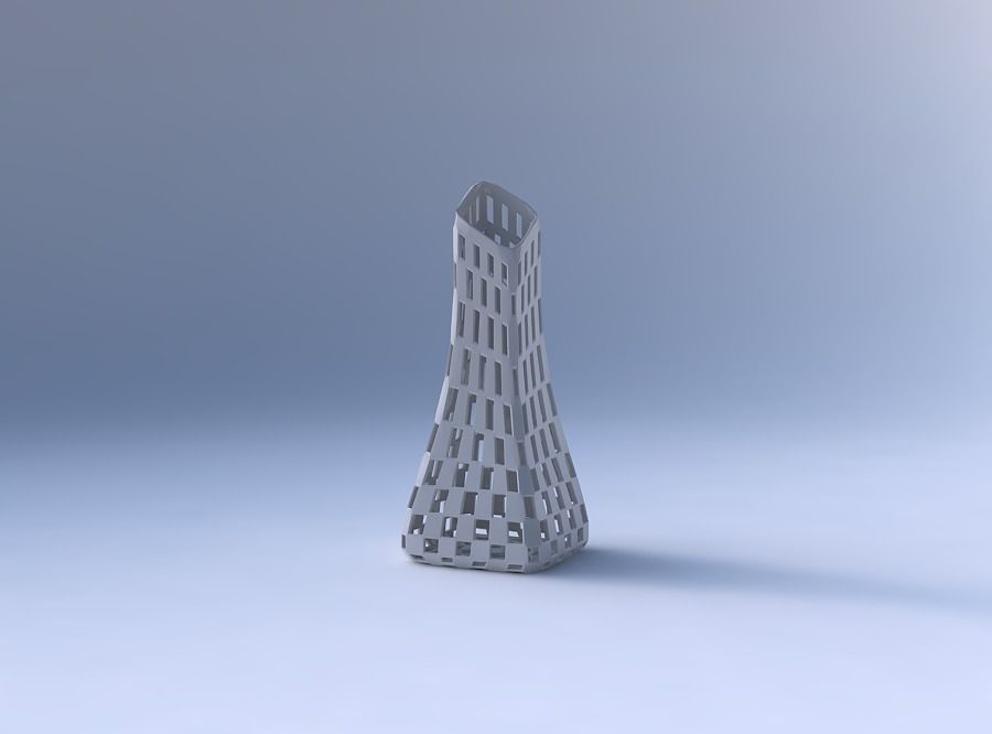 Vase squeezed and bent rectangle 2 with checker grid lattice 3D print model_4