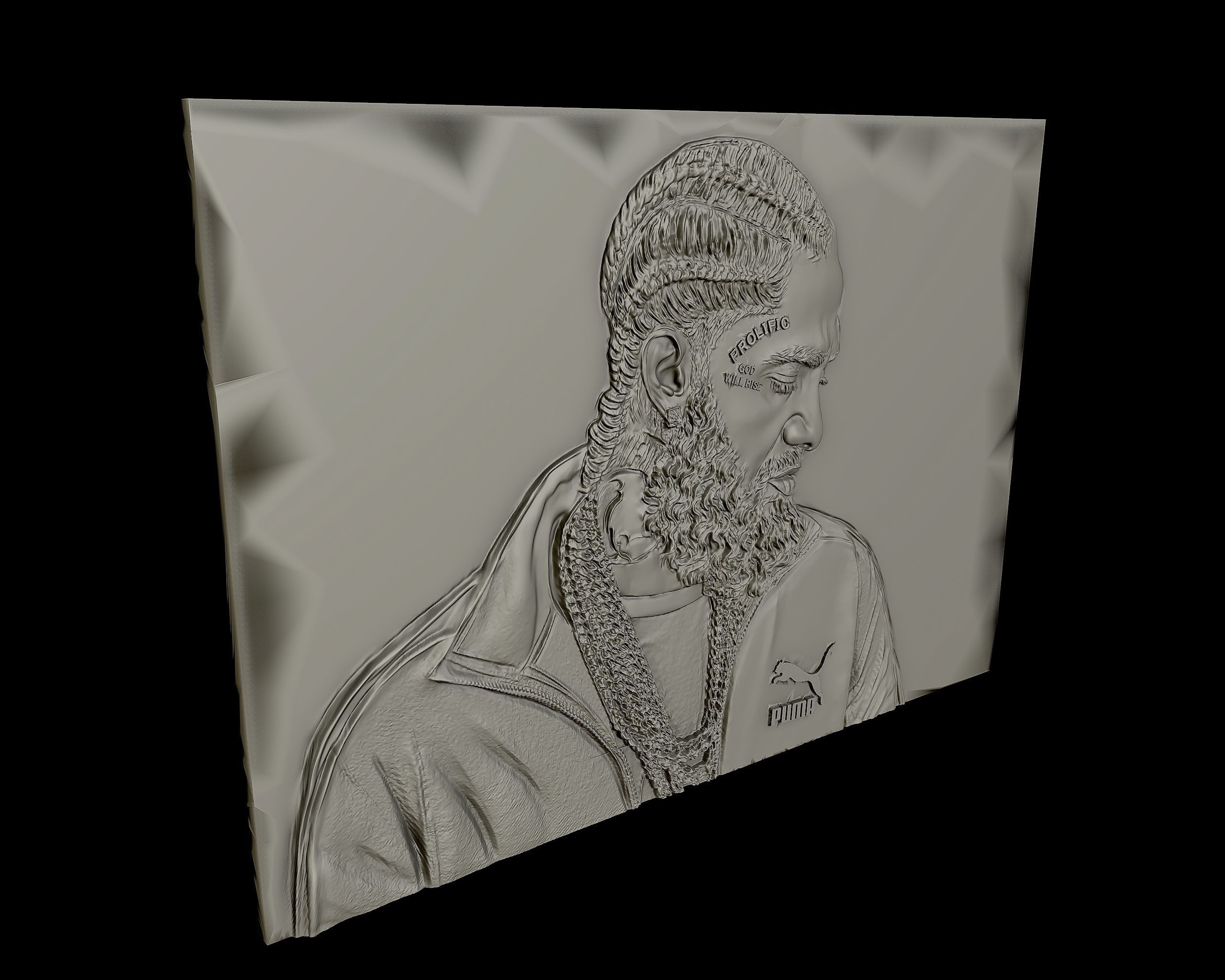 3D Relief sculpture of Nipsey Hussle  3D print model  3D print model_2