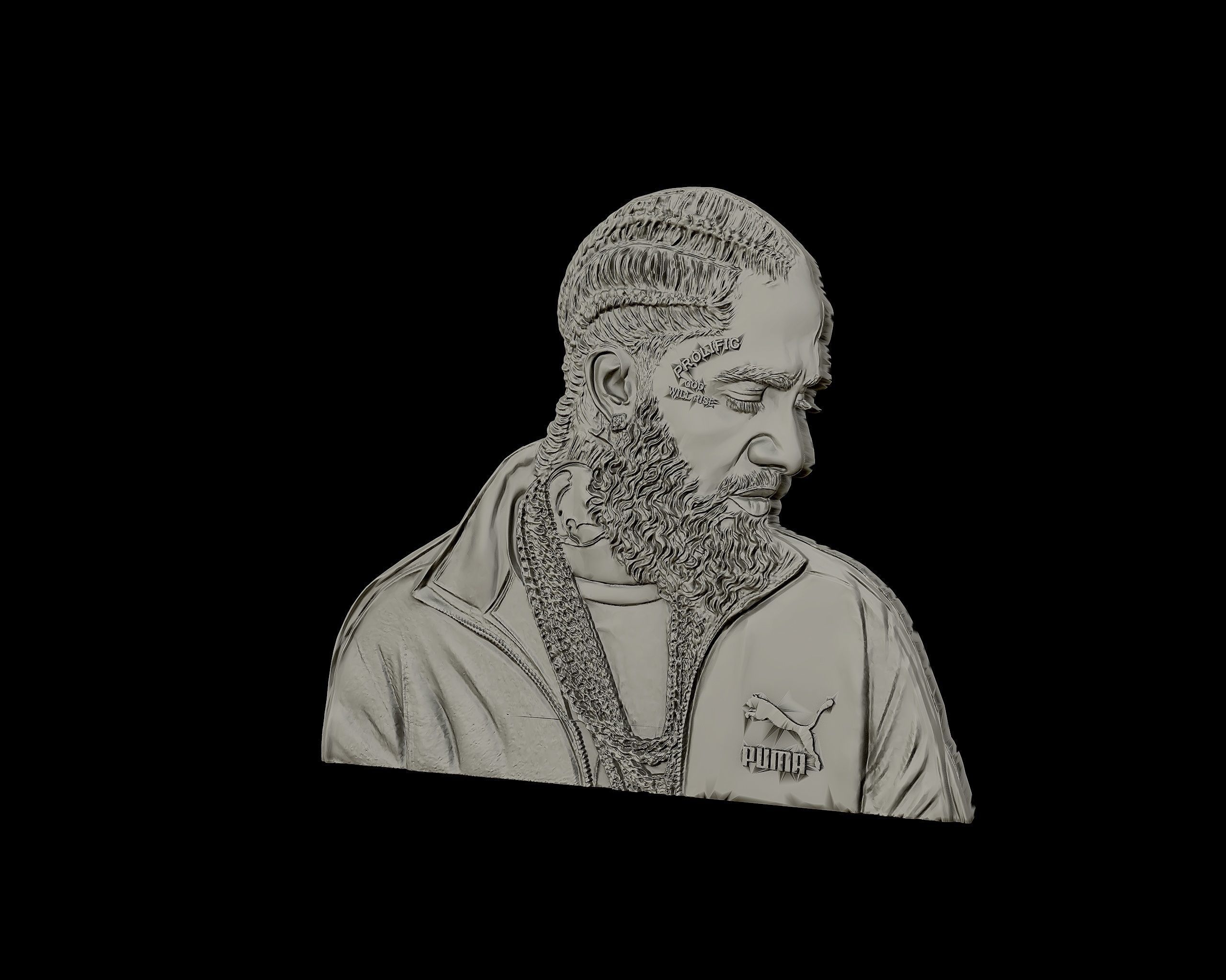 3D Relief sculpture of Nipsey Hussle  3D print model  3D print model_7