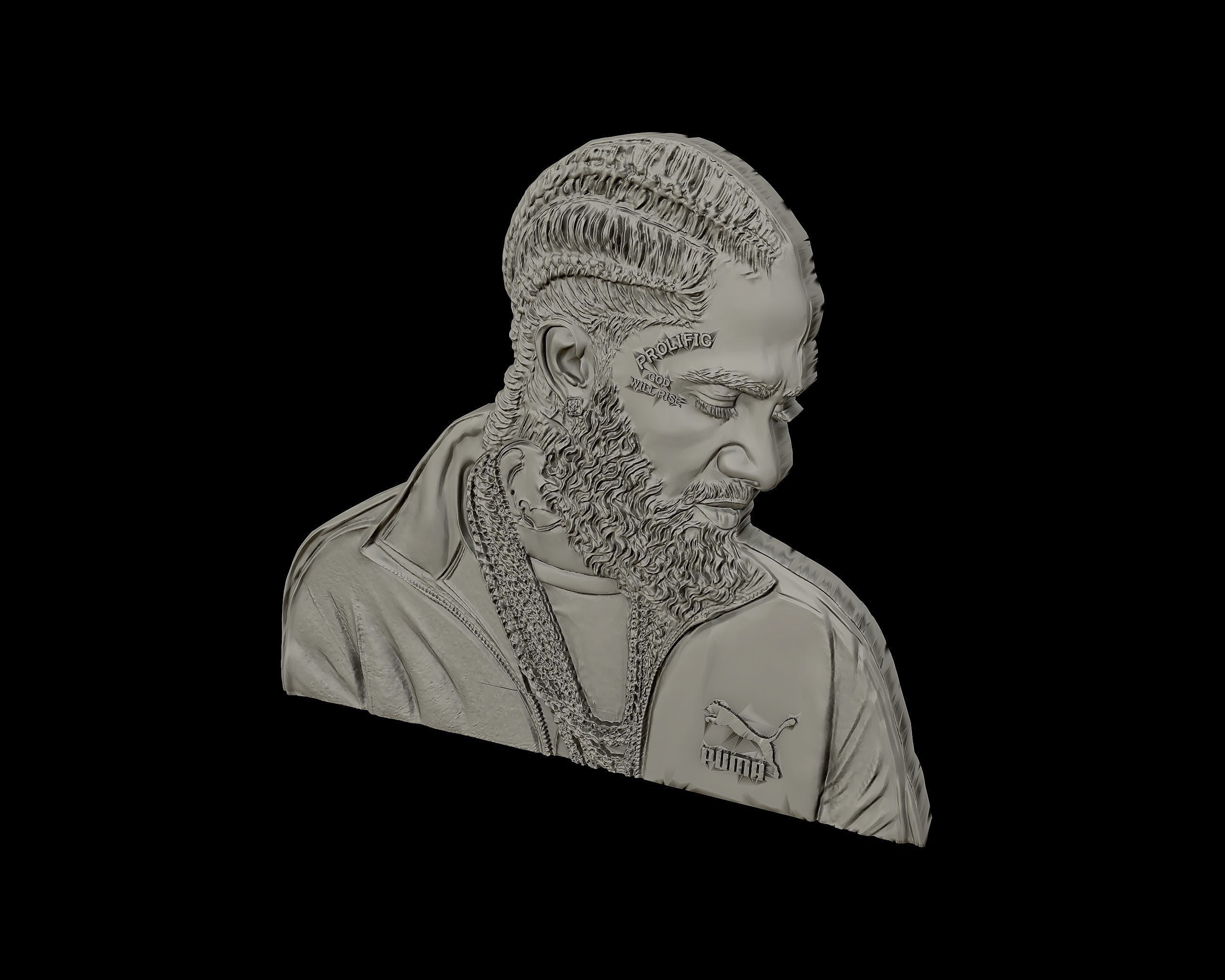 3D Relief sculpture of Nipsey Hussle  3D print model  3D print model_10