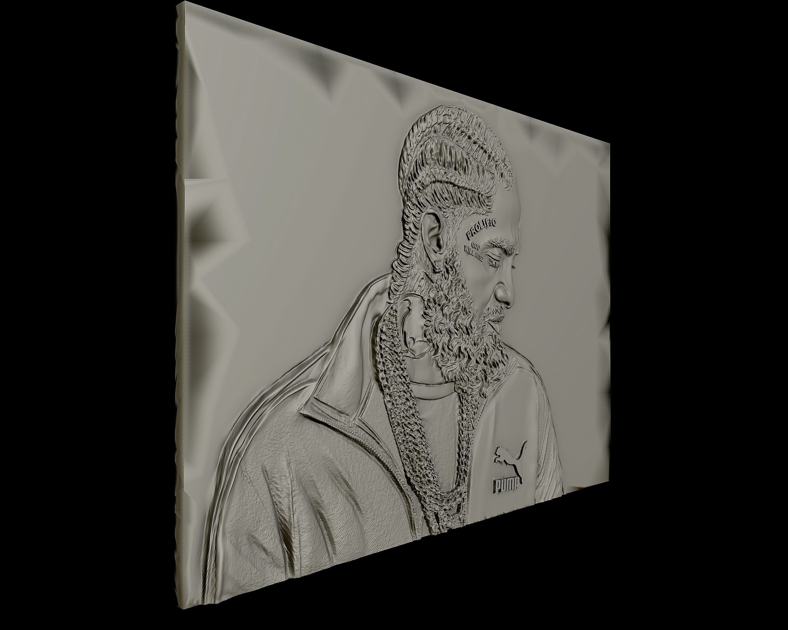 3D Relief sculpture of Nipsey Hussle  3D print model  3D print model_6