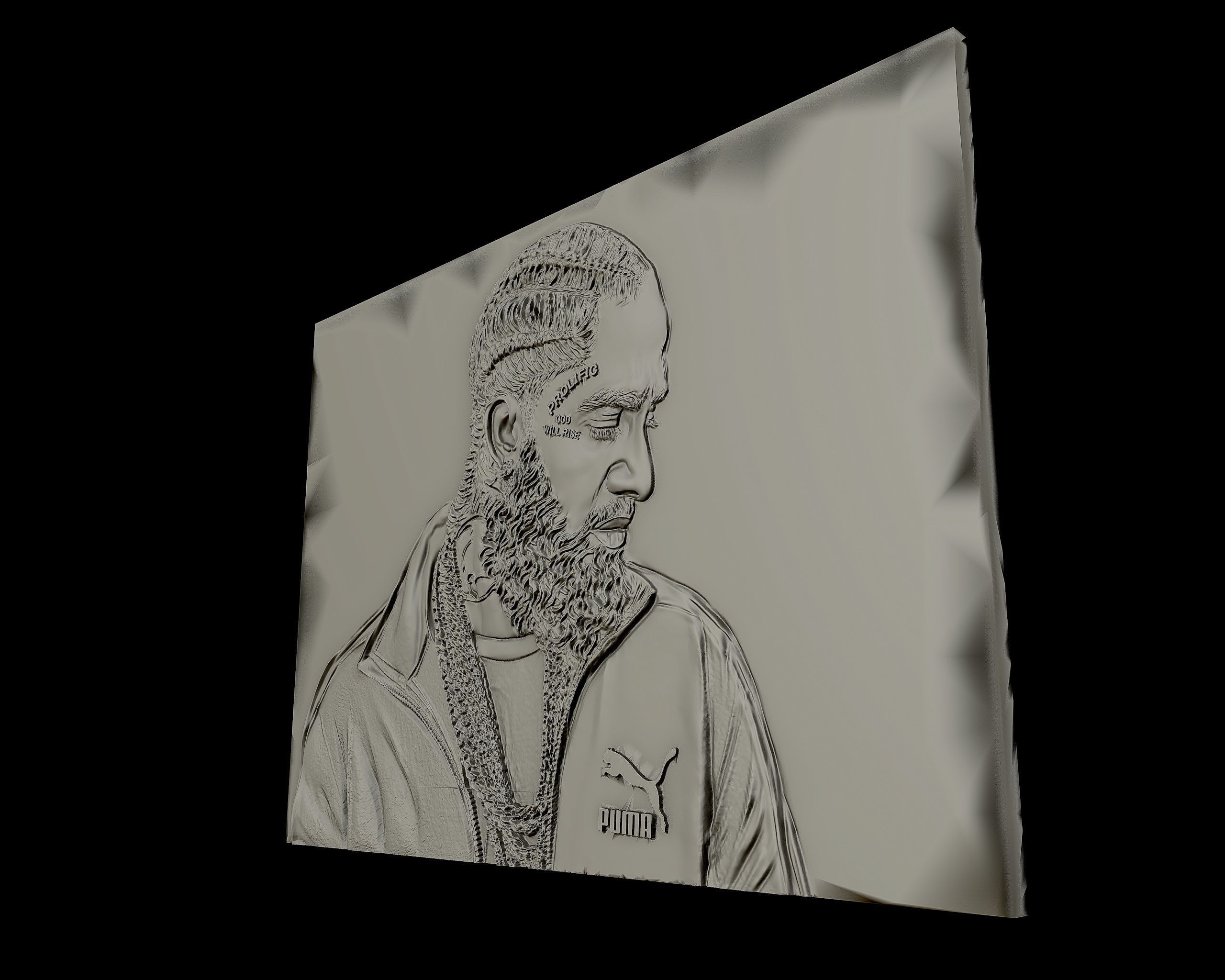 3D Relief sculpture of Nipsey Hussle  3D print model  3D print model_5