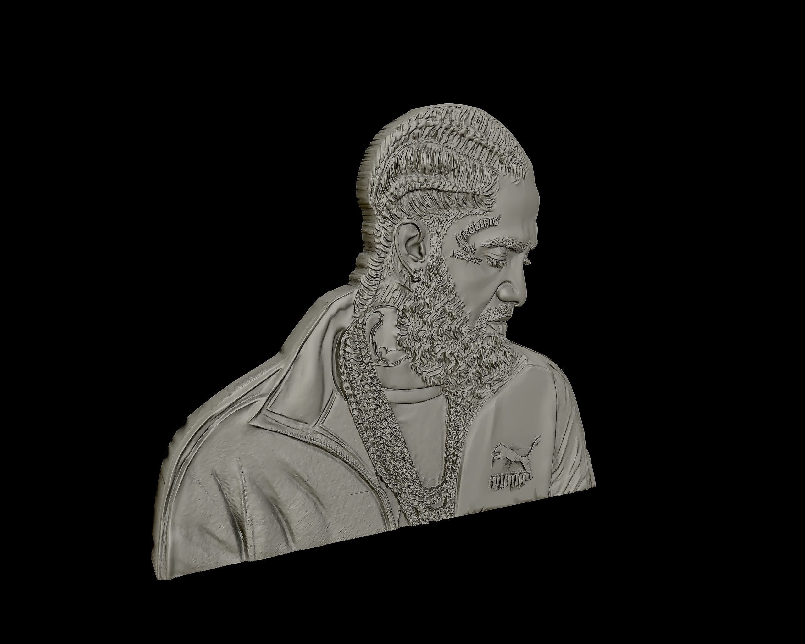 3D Relief sculpture of Nipsey Hussle  3D print model  3D print model_9
