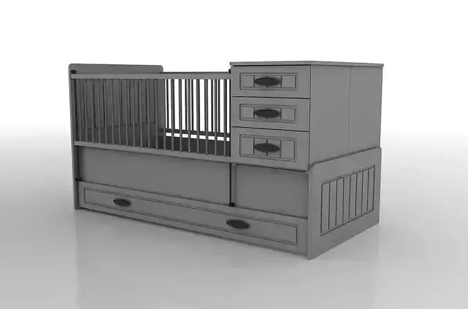 Baby Room Extendable Bed Furniture 3D model