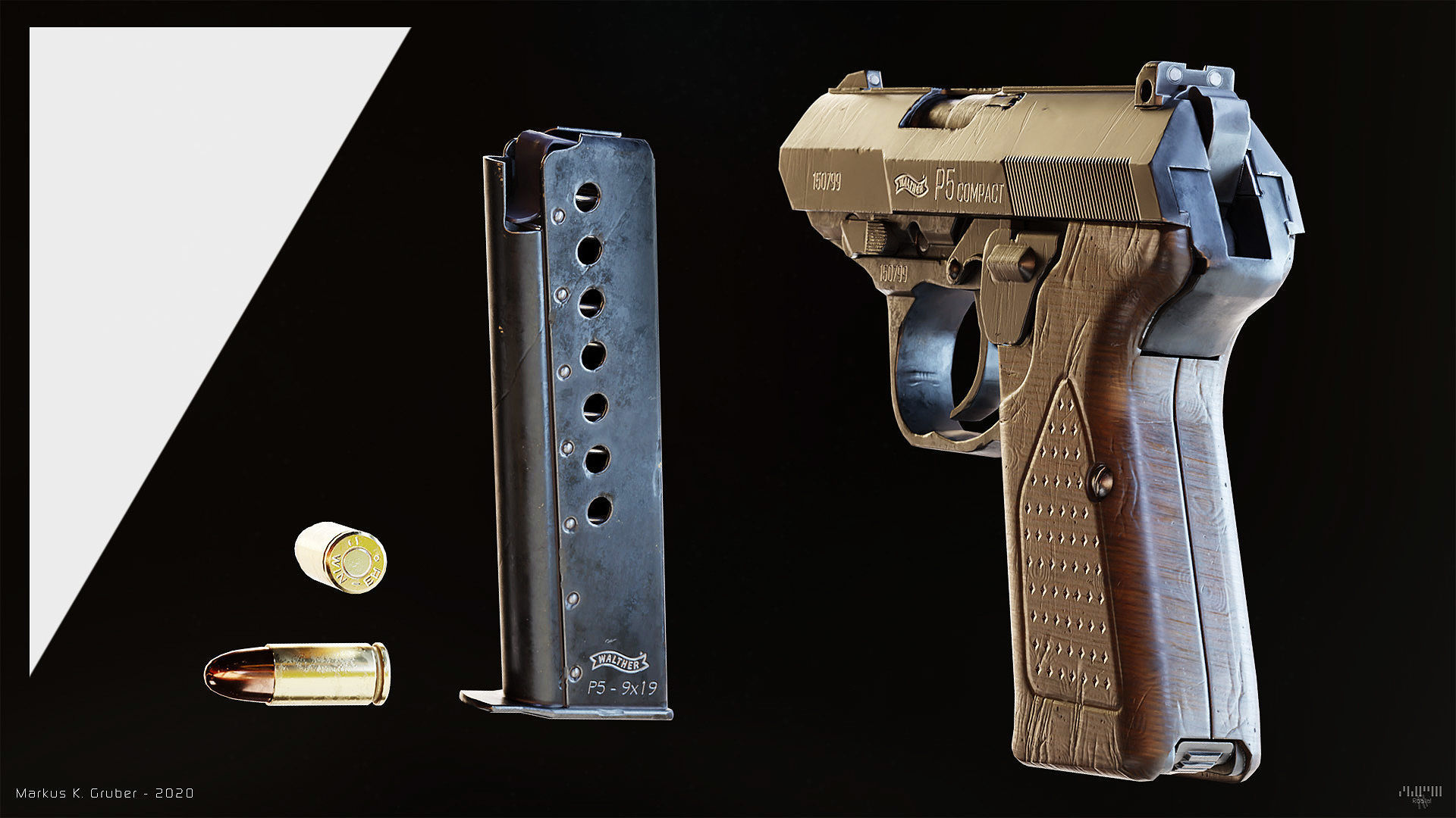 Walther P5 Compact Low-poly 3D model_4