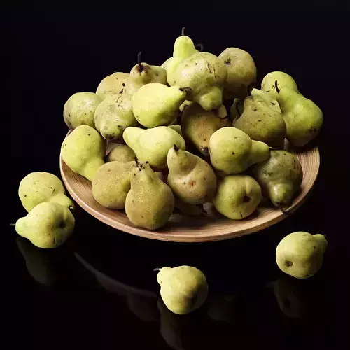 Pakham pears in a wooden fruit bowl Low-poly 3D model