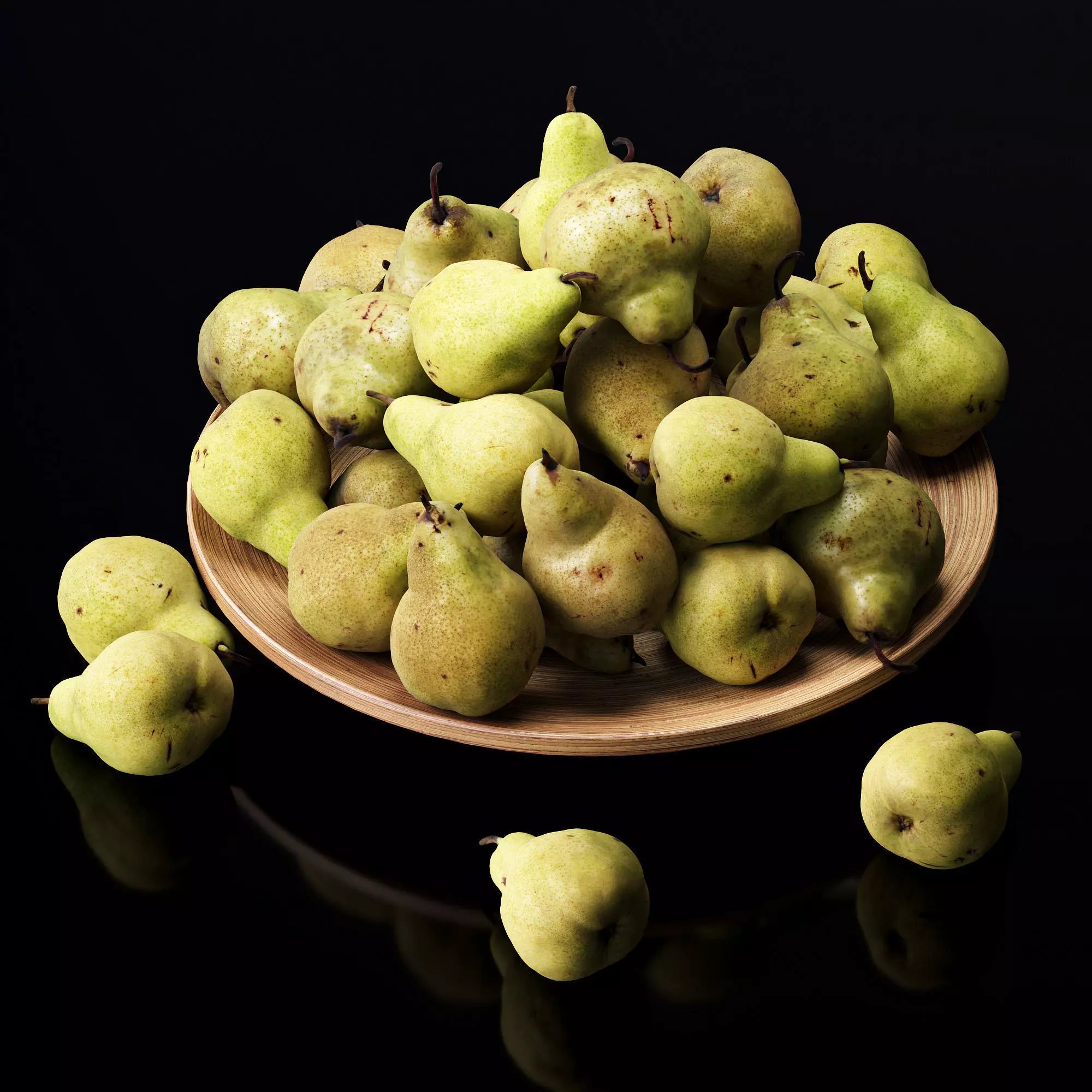 Pakham pears in a wooden fruit bowl Low-poly 3D model_0