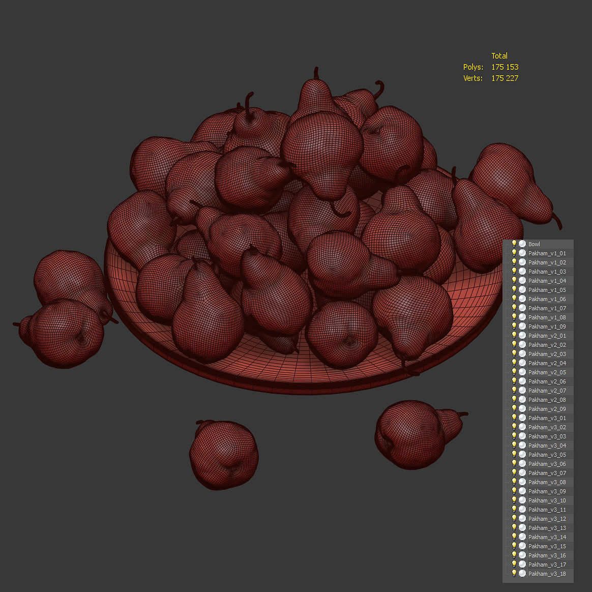 Pakham pears in a wooden fruit bowl Low-poly 3D model_11