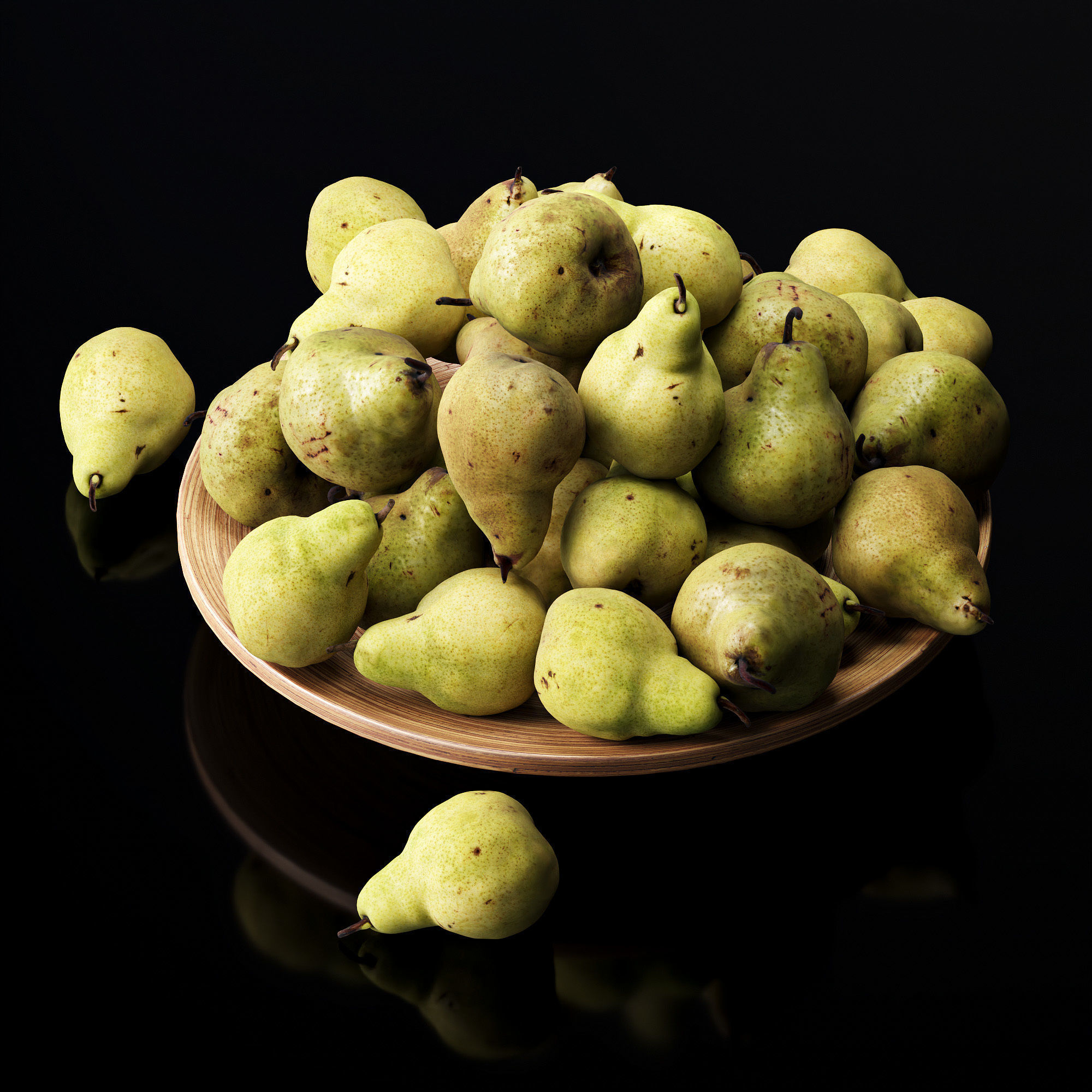 Pakham pears in a wooden fruit bowl Low-poly 3D model_8
