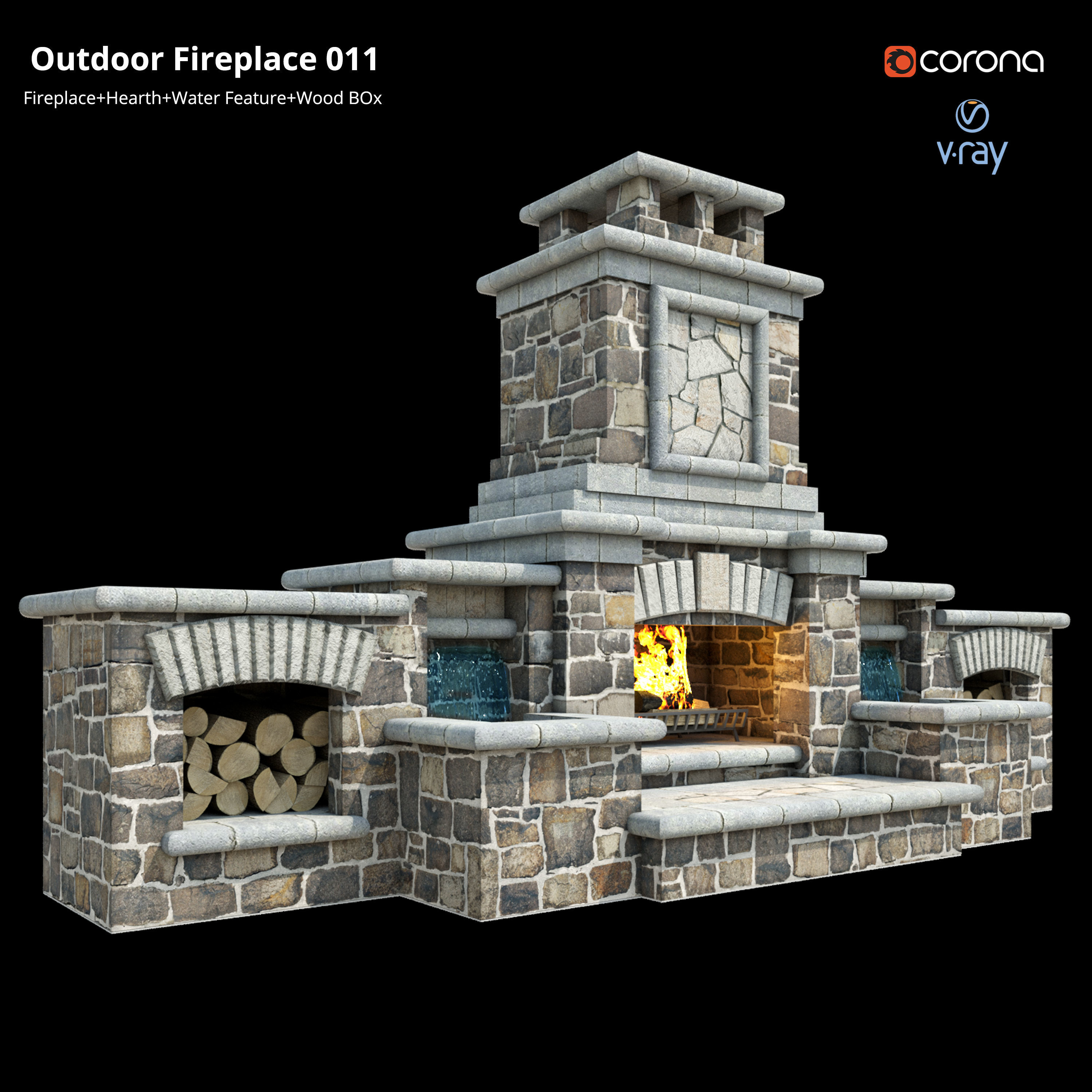 Outdoor Fireplace 011 Low-poly 3D model_4
