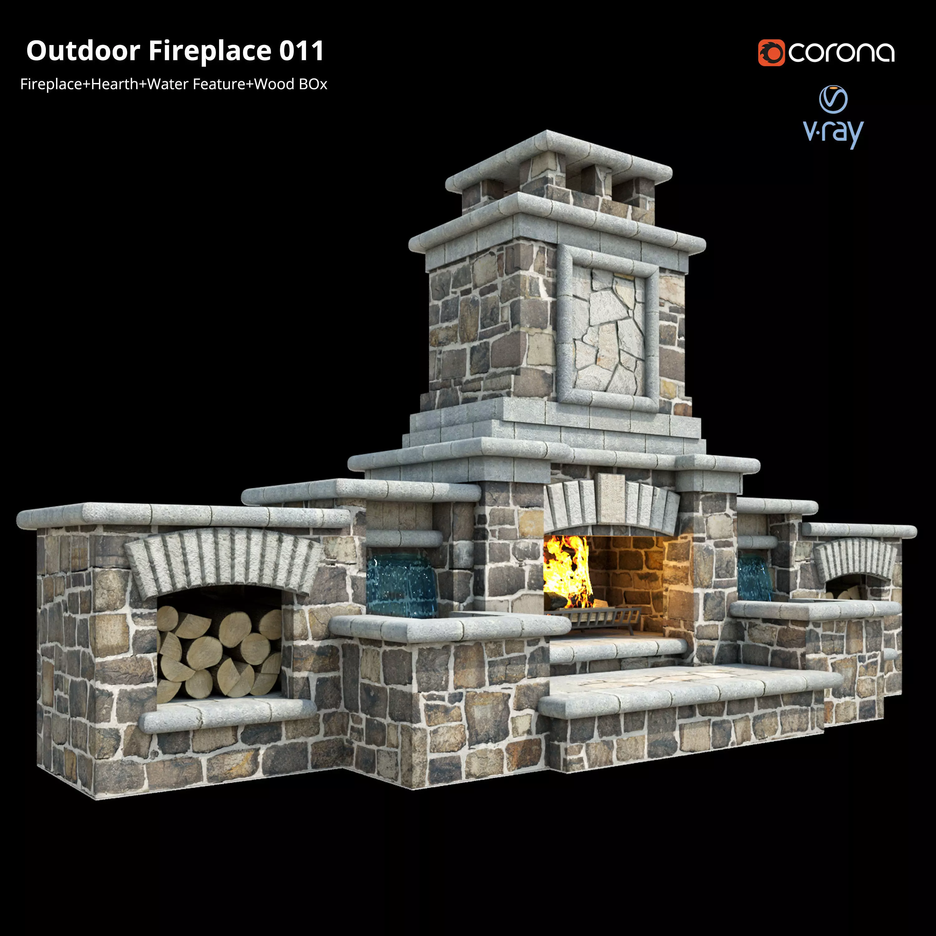 Outdoor Fireplace 011 Low-poly 3D model_0