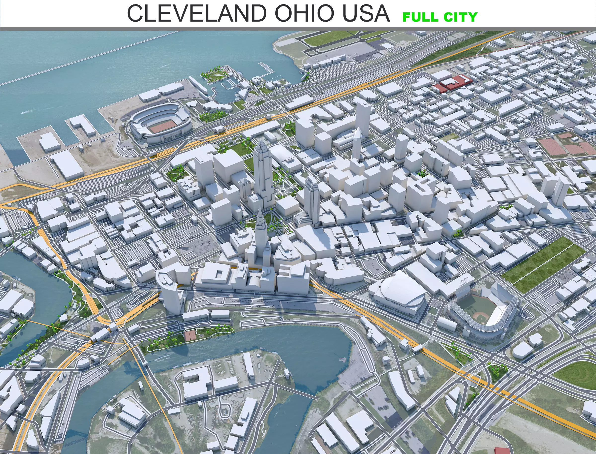 Cleveland Ohio USA 40Km Low-poly 3D model