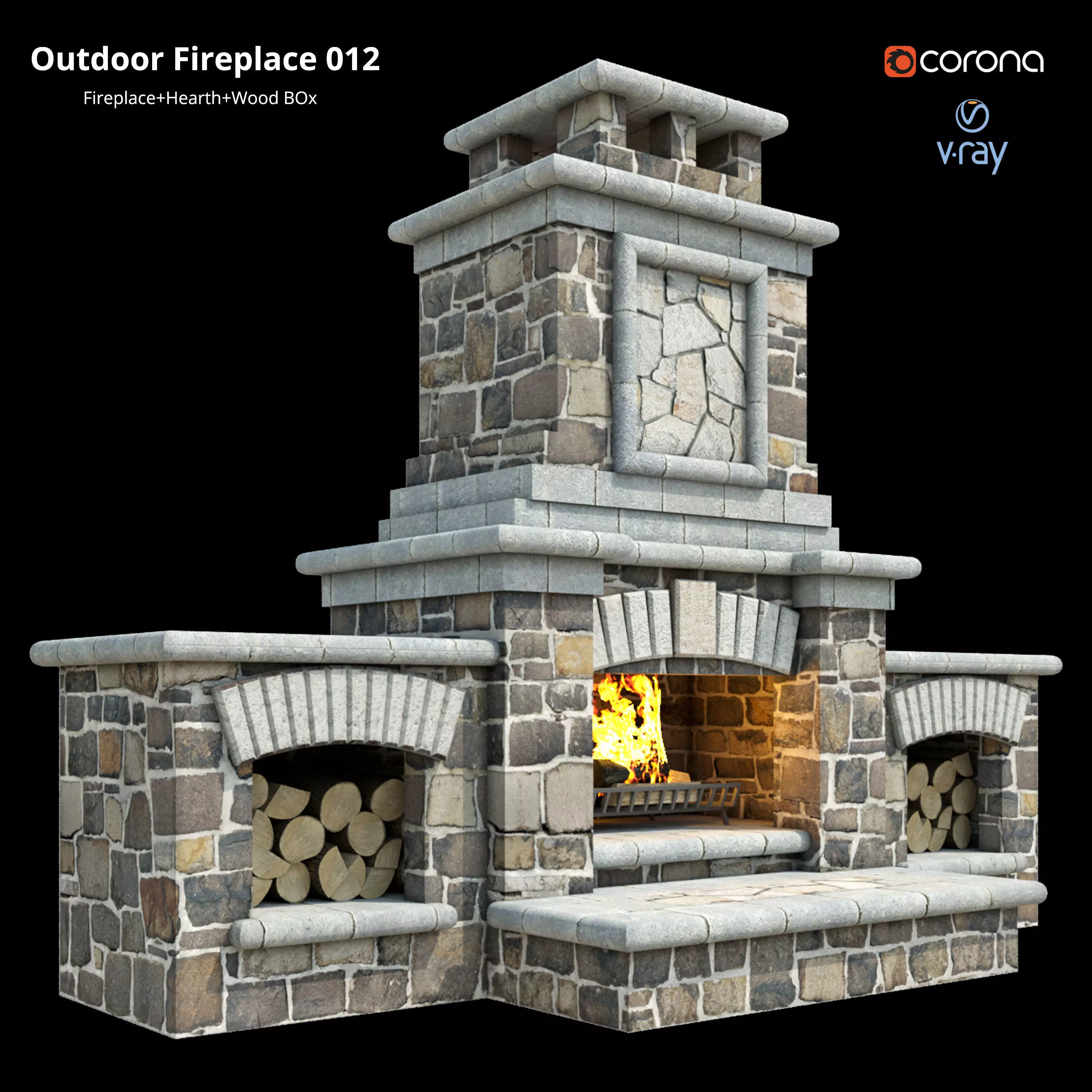 Outdoor Fireplace 012 Low-poly 3D model_0