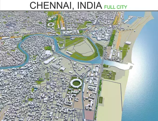 Chennai India 60Km Low-poly 3D model