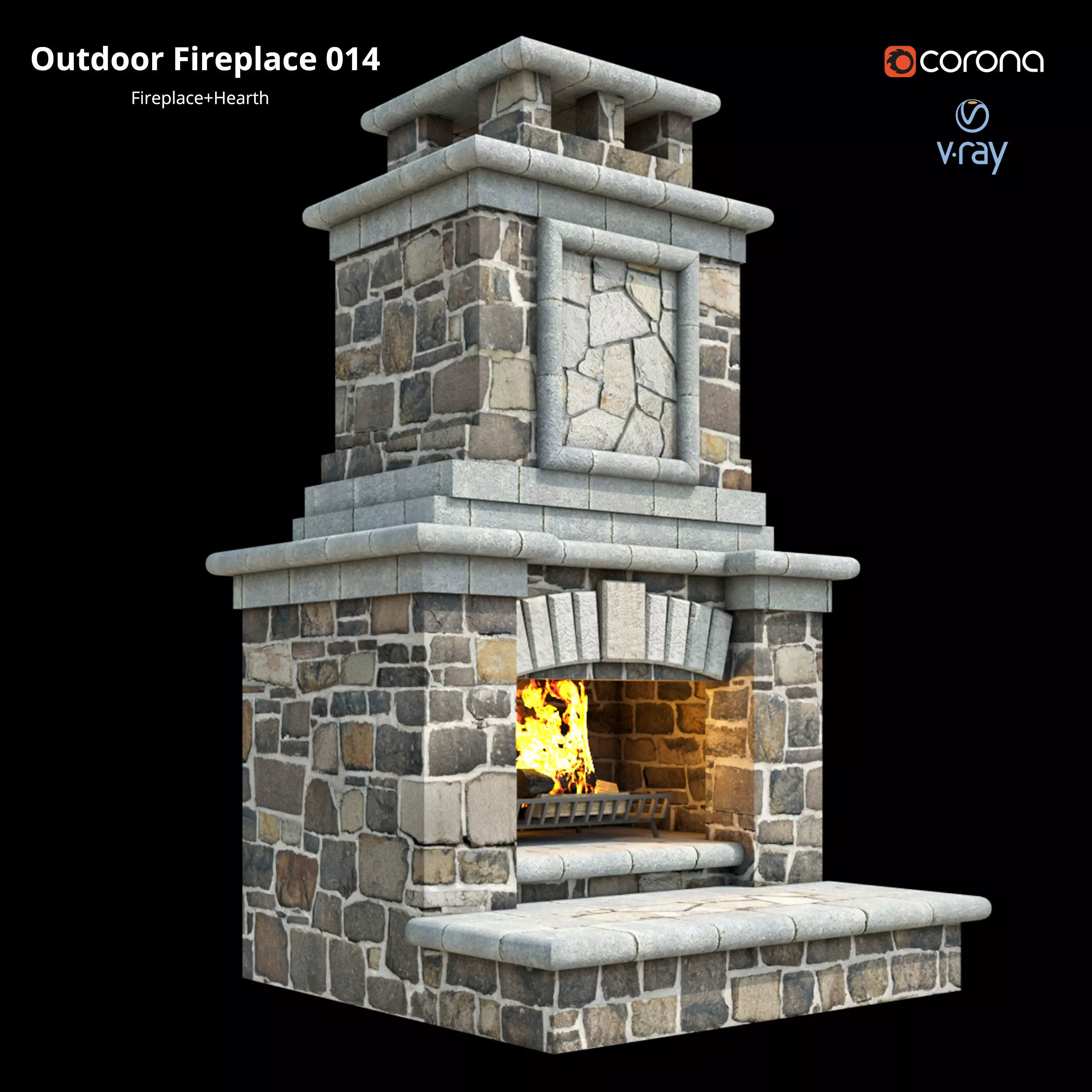 Outdoor Fireplace 014 Low-poly 3D model_0