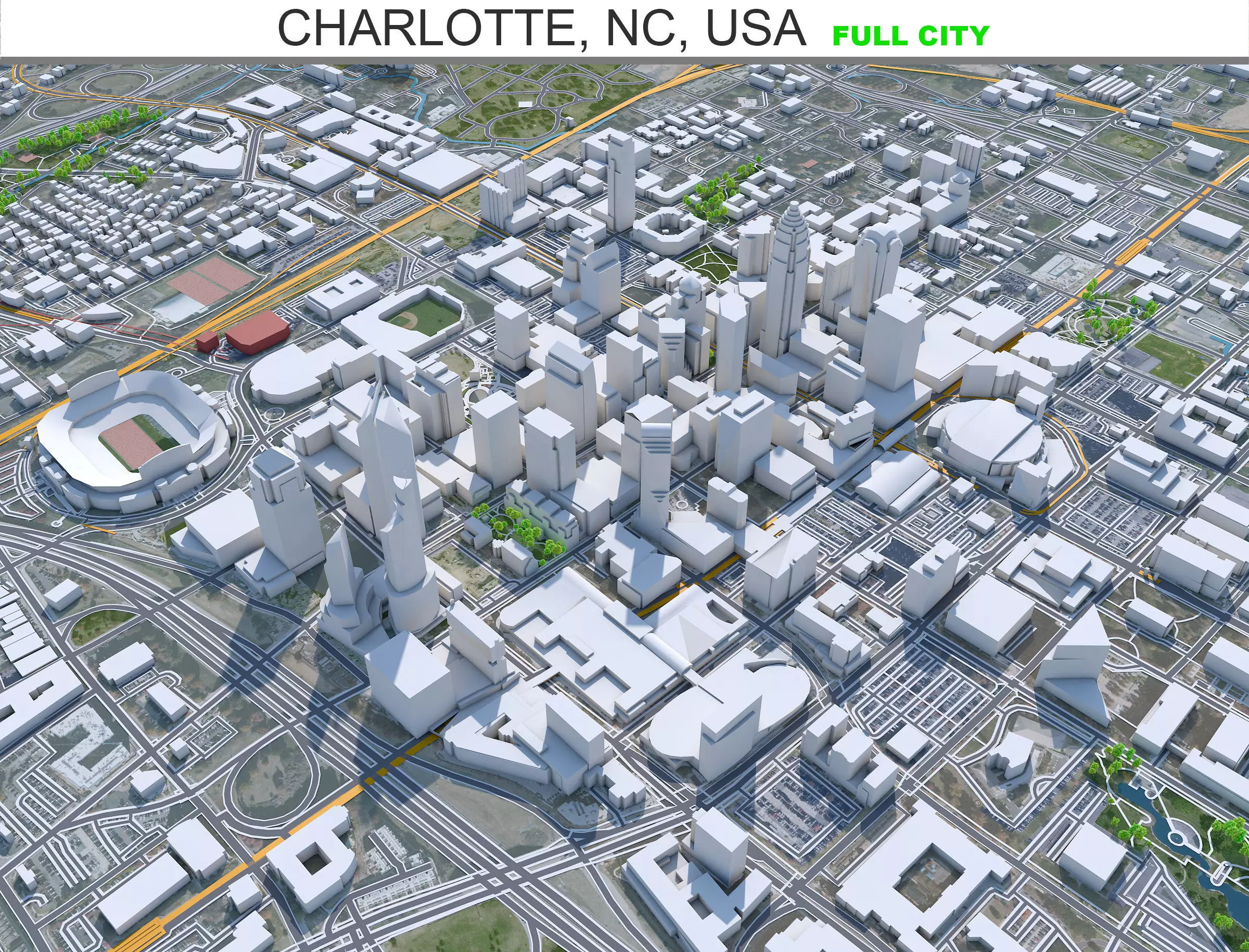 Charlotte City NC USA Low-poly 3D model_0