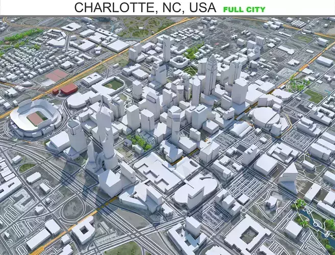 Charlotte City NC USA Low-poly 3D model