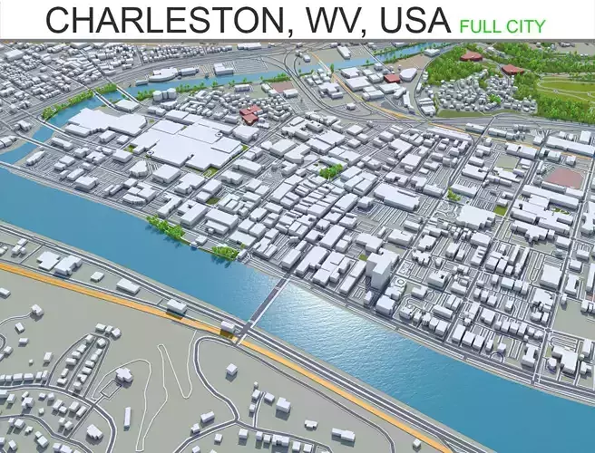 Charleston West Virginia USA 40km Low-poly 3D model
