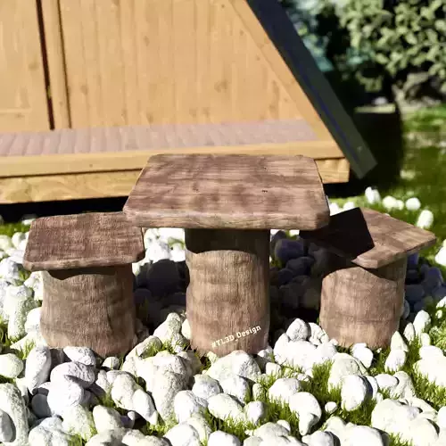 Outdoor Wooden Table and Chairs 3D model