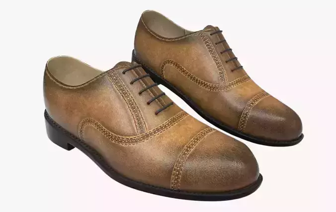 Shoes Brogue Oxford PBR  - Caramel Low-poly 3D model