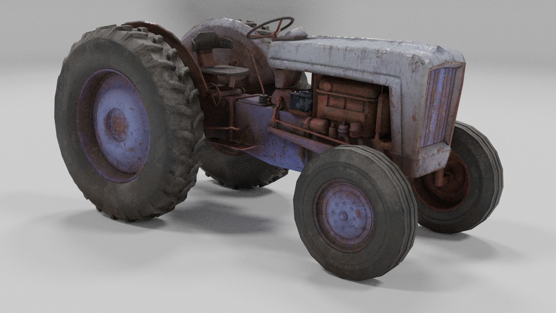 Old Tractor low poly Low-poly 3D model_2