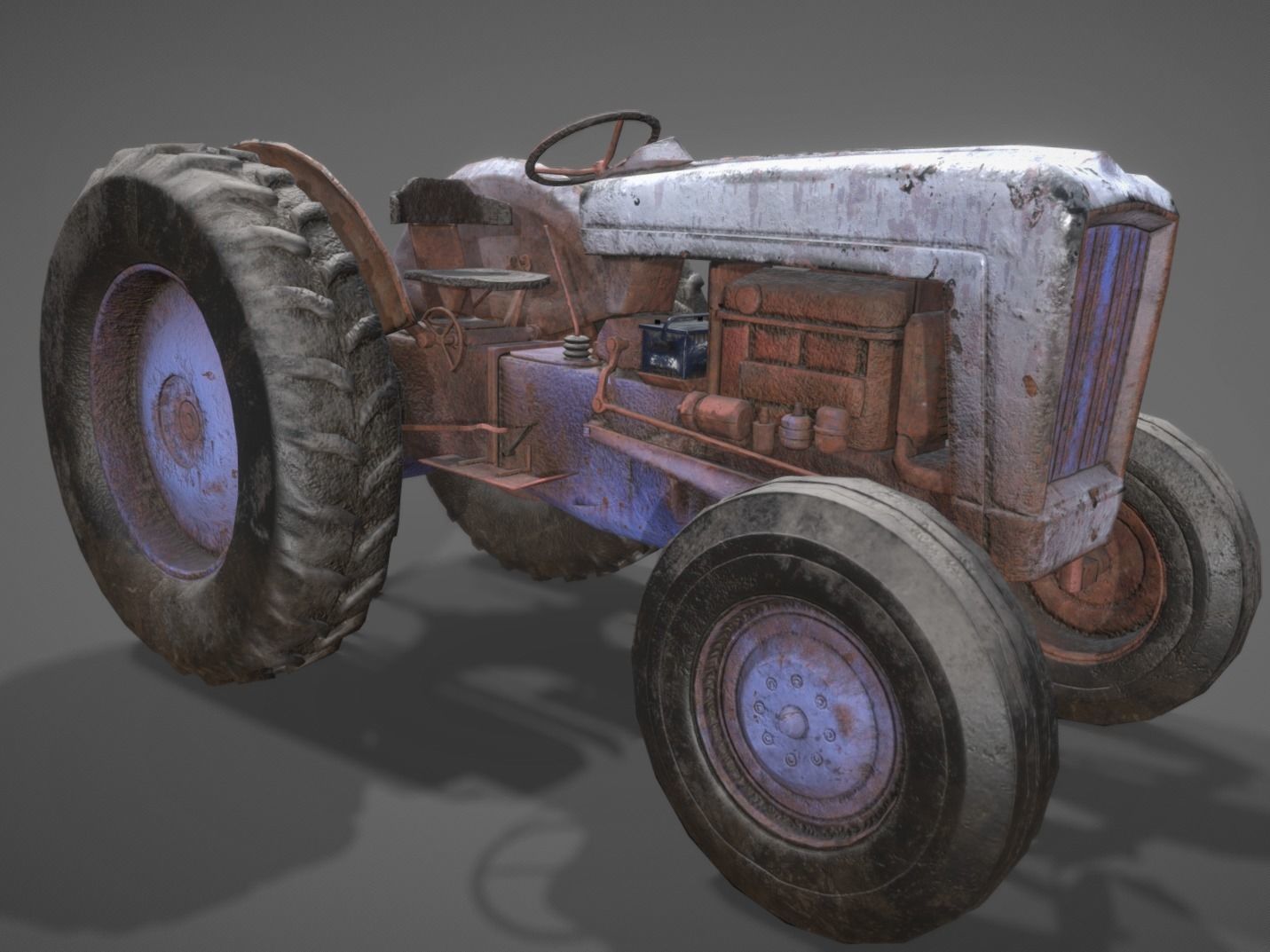 Old Tractor low poly Low-poly 3D model_3