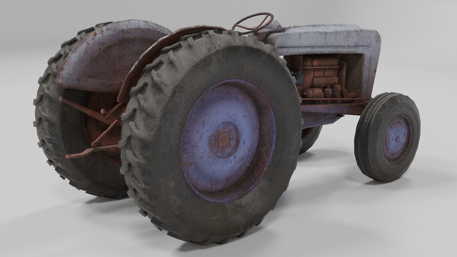 Old Tractor low poly Low-poly 3D model_4