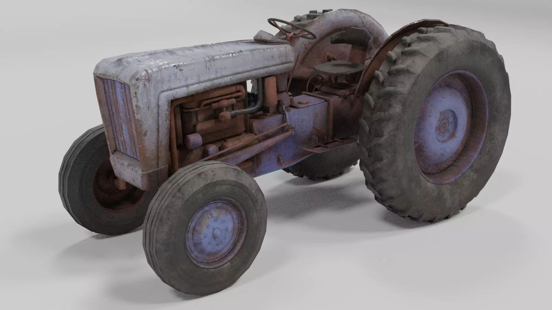 Old Tractor low poly Low-poly 3D model_0