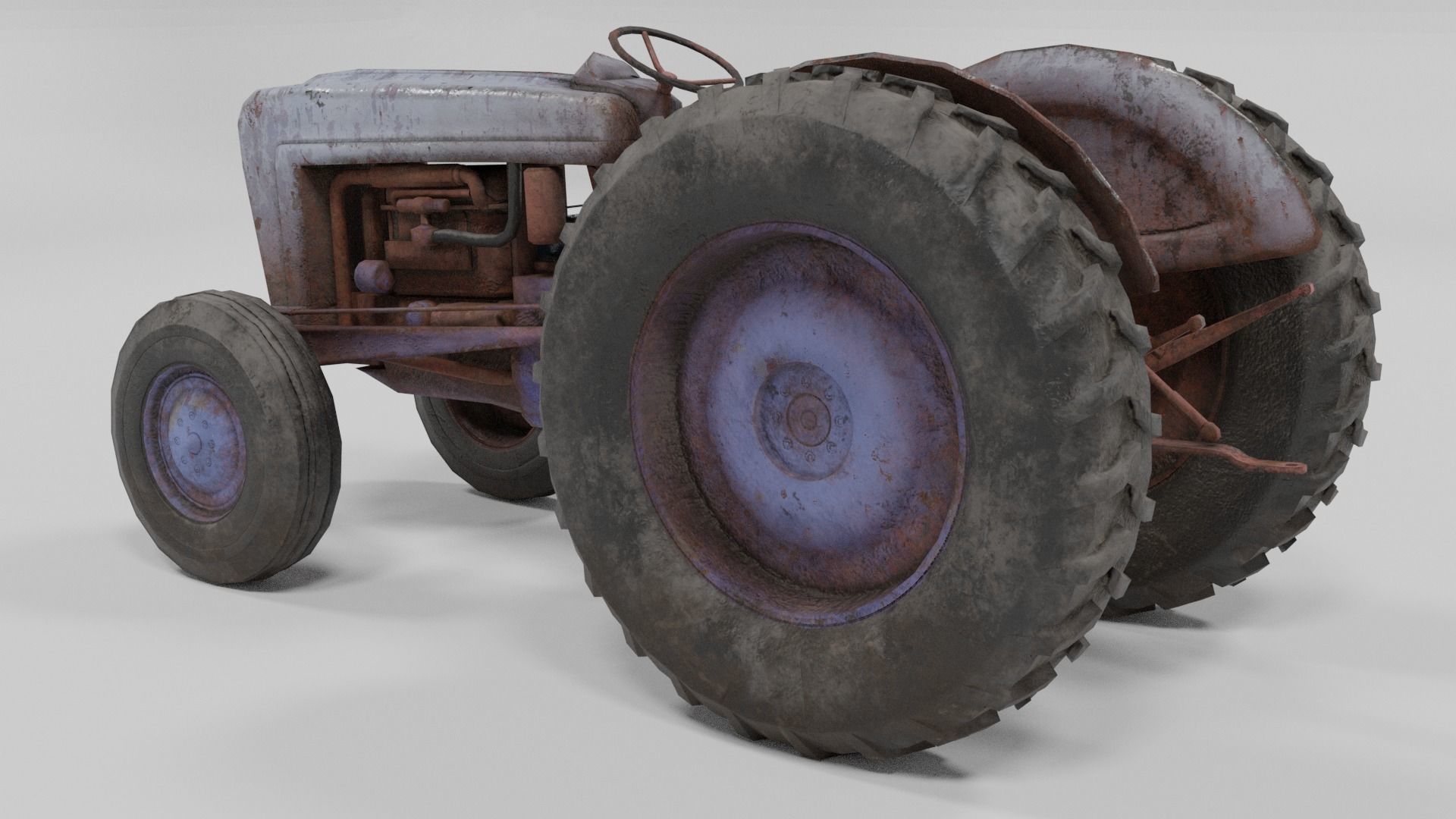 Old Tractor low poly Low-poly 3D model_7
