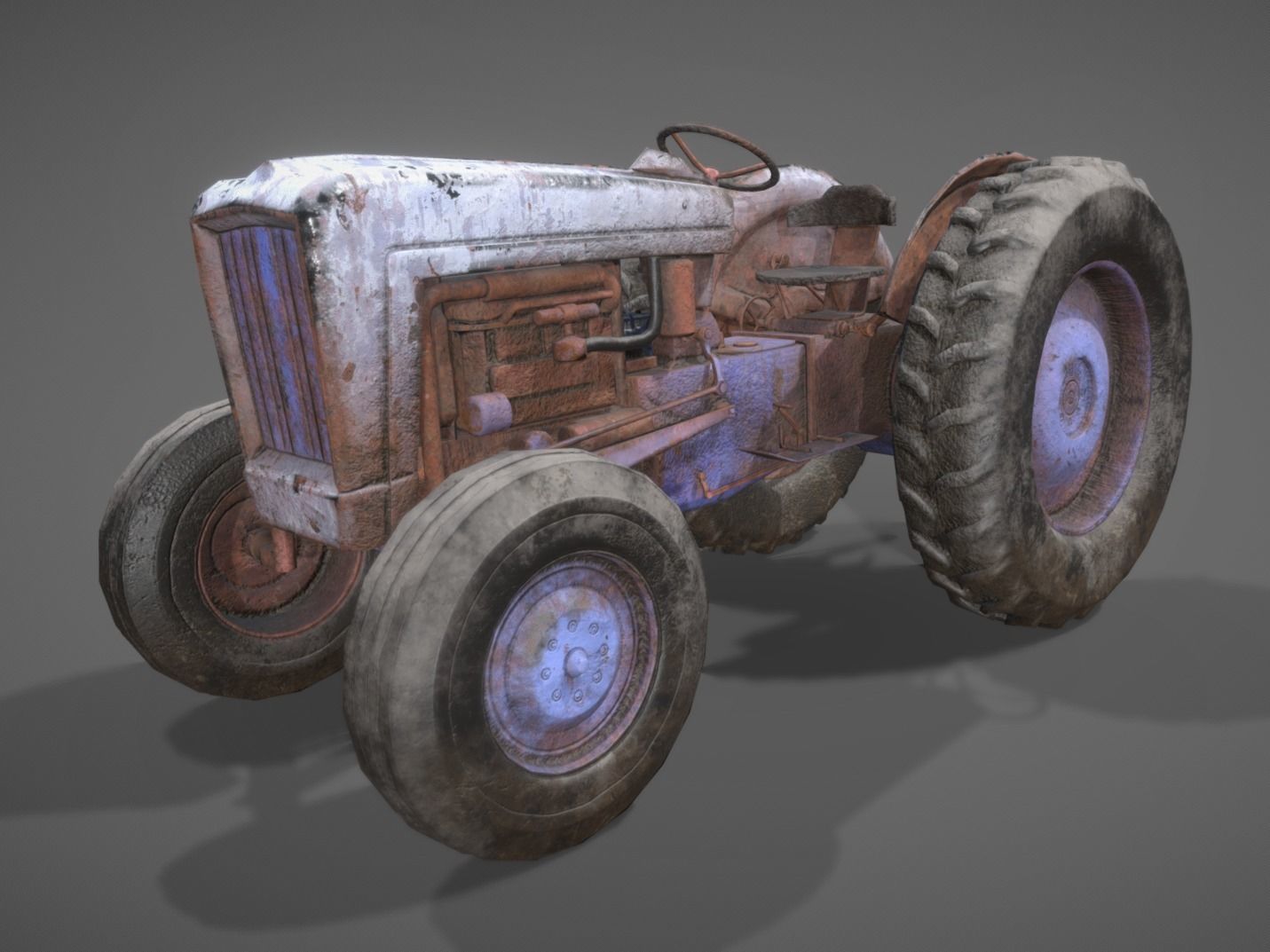 Old Tractor low poly Low-poly 3D model_1