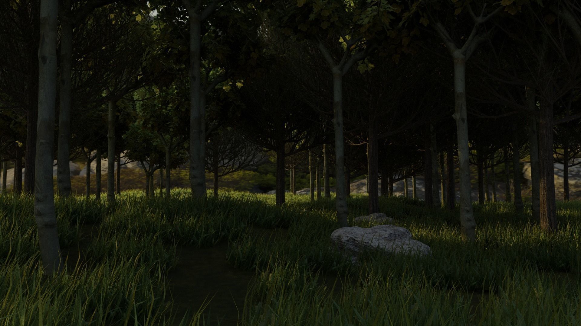 Forest with grass and trees 3D model_1