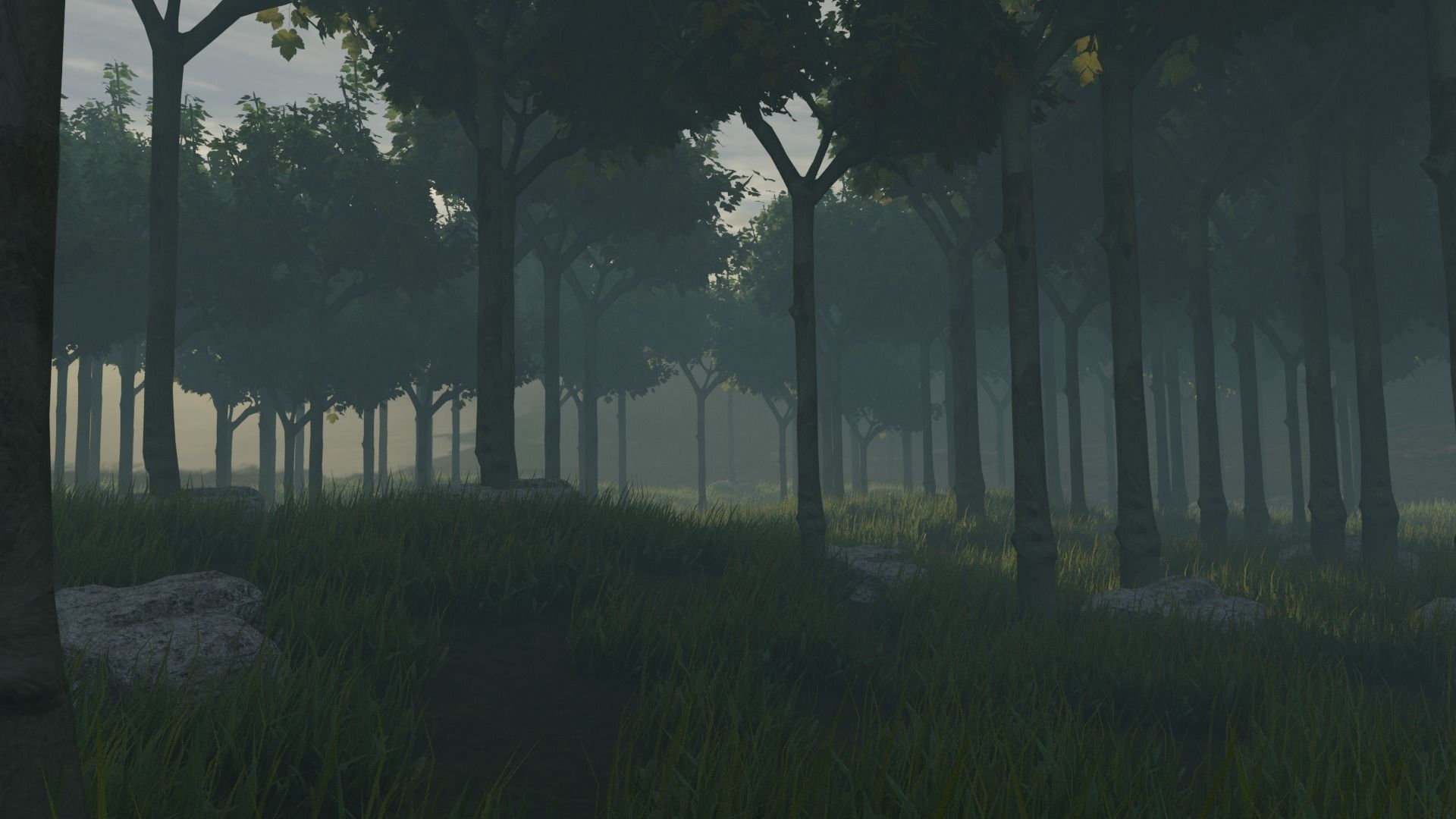 Forest with grass and trees 3D model_2