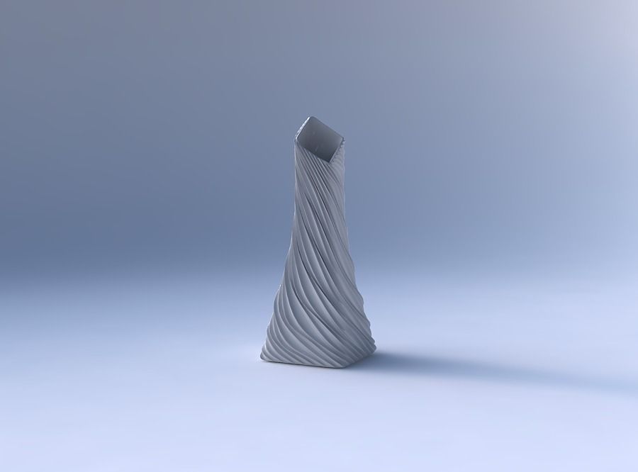 Vase squeezed and bent rectangle 2 with wavy extruded lines 3D print model_4