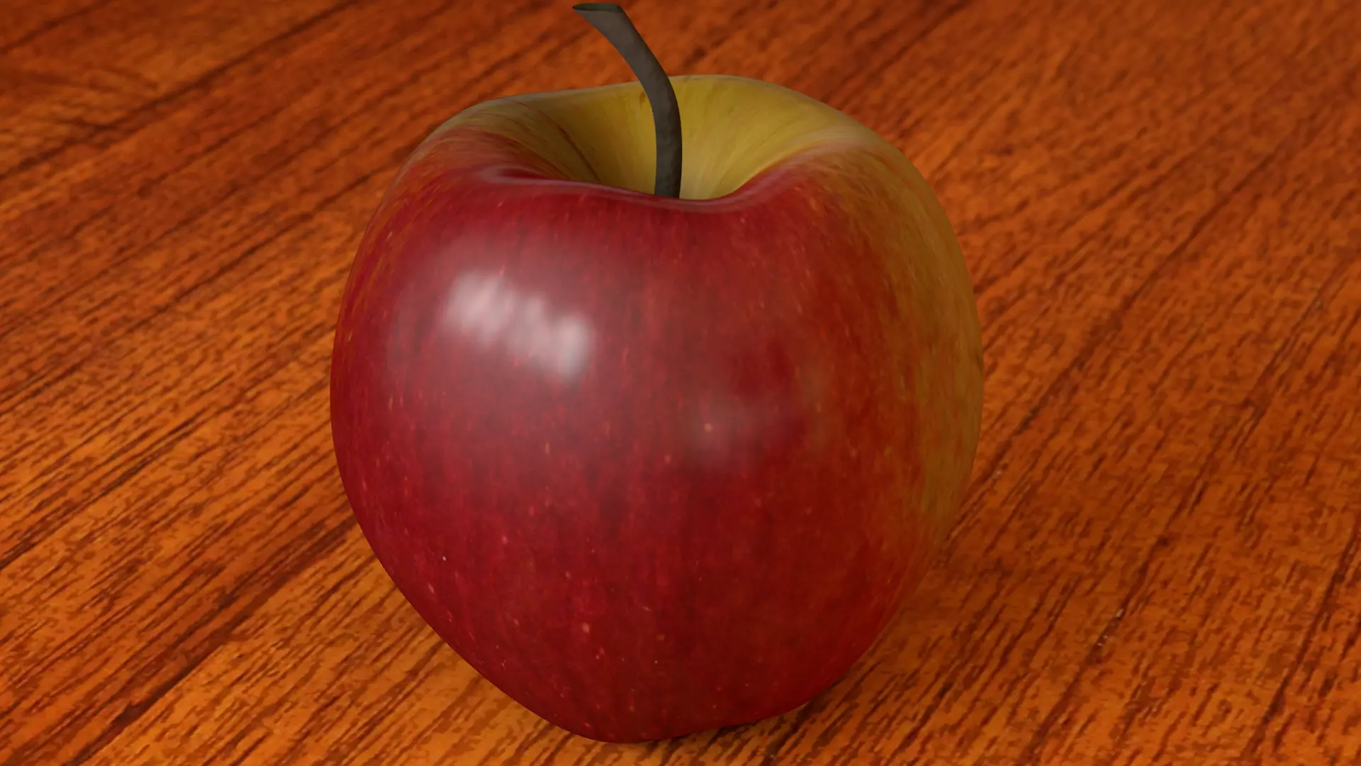 High Poly Apple on wooden table 3D model_0