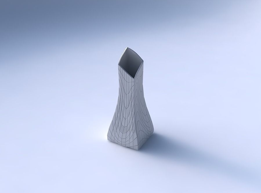 Vase squeezed and bent rectangle 2 with wavy grid plates 3D print model_3