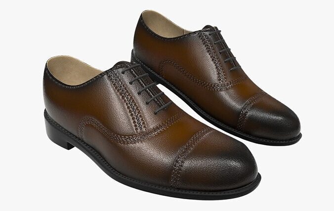 Shoes Brogue Oxford PBR  - Dark Brown Low-poly 3D model