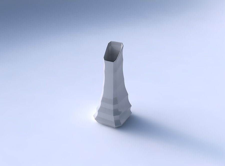Vase squeezed and bent rectangle with curved creases 3D print model_3