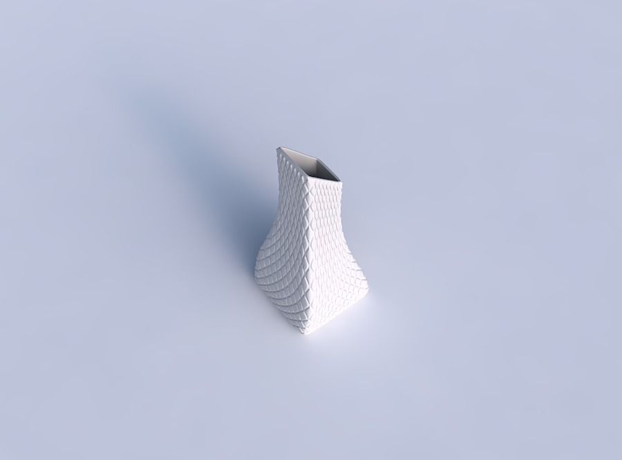 Vase squeezed and bent rectangle with diagonal grid bulges 3D print model_1
