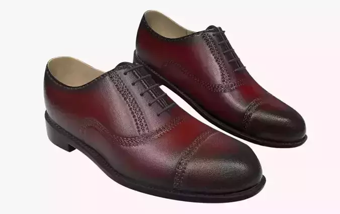 Shoes Brogue Oxford PBR - Dark Red Low-poly 3D model