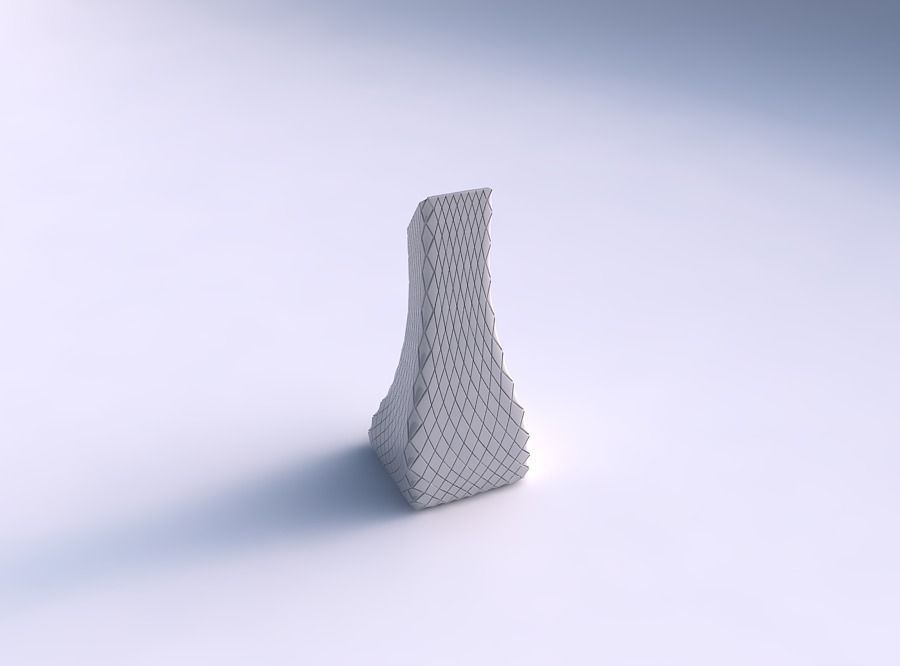 Vase squeezed and bent rectangle with diagonal grid plates 3D print model_0