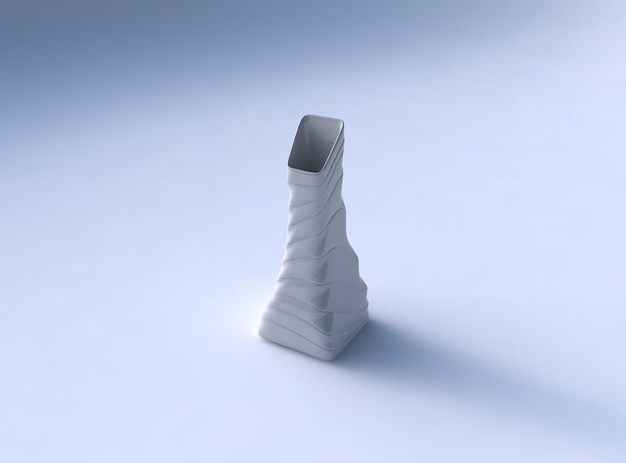 Vase squeezed and bent rectangle with distorted horizontal dents 3D print model_3