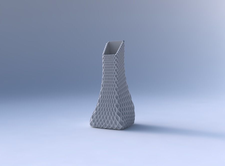 Vase squeezed and bent rectangle with grid piramides 2 3D print model_4