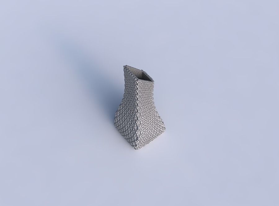 Vase squeezed and bent rectangle with grid piramides 2 3D print model_6