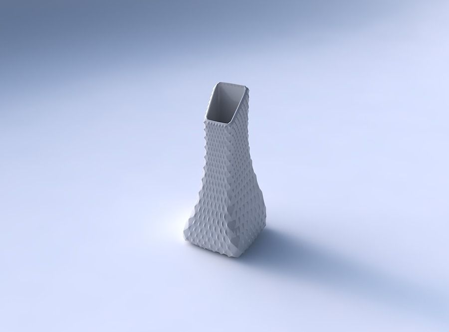 Vase squeezed and bent rectangle with grid piramides 3D print model_3