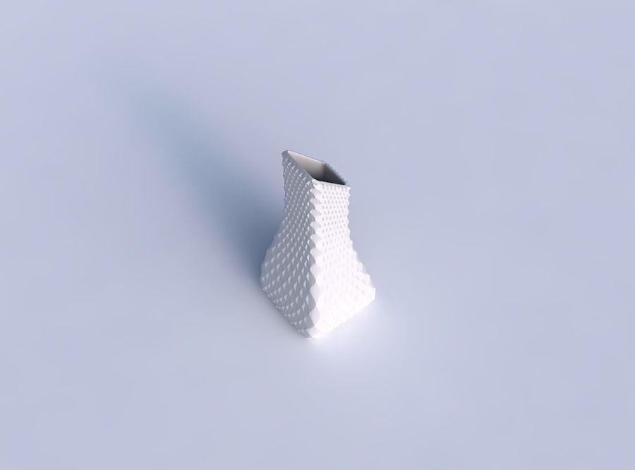 Vase squeezed and bent rectangle with grid piramides 3D print model_1