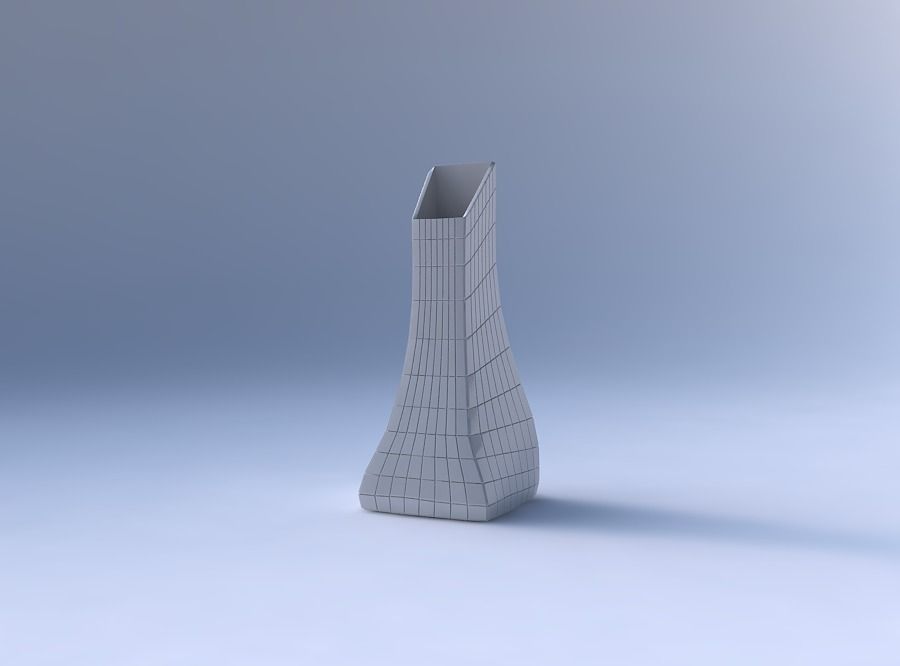 Vase squeezed and bent rectangle with grid plates 3D print model_4