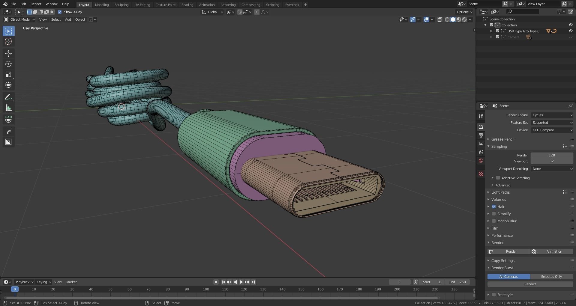 USB Type A to Type C 3D model_7